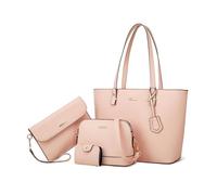 FANDARE Elégant 4 pièces Sac à Main Femme avec Sacs épaule bandoulière Ensemble Pochette Portefeuille Sac Cabas Sacoche Portés pour Voyage Shopper Sacoches Besace Tote Bag Rose