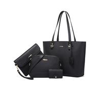 FANDARE Elégant 4 pièces Sac à Main Femme avec Sacs épaule bandoulière Ensemble Pochette Portefeuille Sac Cabas Sacoche Portés pour Voyage Shopper Sacoches Besace Tote Bag Noir