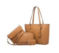 FANDARE Elégant 4 pièces Sac à Main Femme avec Sacs épaule bandoulière Ensemble Pochette Portefeuille Sac Cabas Sacoche Portés pour Voyage Shopper Sacoches Besace Tote Bag Marron
