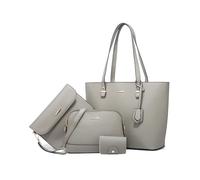 FANDARE Elégant 4 pièces Sac à Main Femme avec Sacs épaule bandoulière Ensemble Pochette Portefeuille Sac Cabas Sacoche Portés pour Voyage Shopper Sacoches Besace Tote Bag Gris