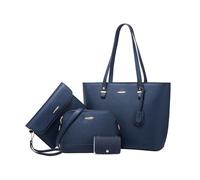 FANDARE Elégant 4 pièces Sac à Main Femme avec Sacs épaule bandoulière Ensemble Pochette Portefeuille Sac Cabas Sacoche Portés pour Voyage Shopper Sacoches Besace Tote Bag Bleu foncé