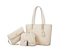 FANDARE Elégant 4 pièces Sac à Main Femme avec Sacs épaule bandoulière Ensemble Pochette Portefeuille Sac Cabas Sacoche Portés pour Voyage Shopper Sacoches Besace Tote Bag Blanc