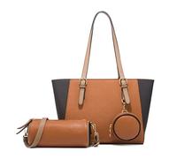 FANDARE Elégant Sac à Main Femme PU Cuir Sac Bandouliere Sac à épaule Ensemble 3 pièces Portefeuille Sacs Portés Sacoche Sac Cabas pour Voyage Shopper Sacoches Besace Handbag Brun