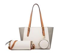 FANDARE Elégant Sac à Main Femme PU Cuir Sac Bandouliere Sac à épaule Ensemble 3 pièces Portefeuille Sacs Portés Sacoche Sac Cabas pour Voyage Shopper Sacoches Besace Handbag Blanc