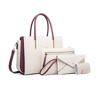 FANDARE Elégant Sac à Main Femme Sac à épaule Sac à bandoulière Ensemble 4 pièces Pochette Portefeuille Sacs Portés Sacoche Sac Cabas pour Voyage Shopper Sacoches Besace Blanc