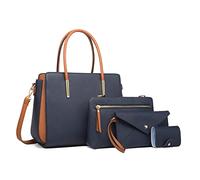 FANDARE Elégant Sac à Main Femme Sac à épaule Sac à bandoulière Ensemble 4 pièces Pochette Portefeuille Sacs Portés Sacoche Sac Cabas pour Voyage Shopper Sacoches Besace Bleu foncé