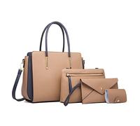 FANDARE Elégant Sac à Main Femme Sac à épaule Sac à bandoulière Ensemble 4 pièces Pochette Portefeuille Sacs Portés Sacoche Sac Cabas pour Voyage Shopper Sacoches Besace Kaki