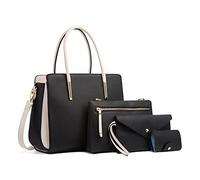 FANDARE Elégant Sac à Main Femme Sac à épaule Sac à bandoulière Ensemble 4 pièces Pochette Portefeuille Sacs Portés Sacoche Sac Cabas pour Voyage Shopper Sacoches Besace Noir