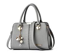 FANDARE Elégant Sac à Main Femme Sacs à bandoulière Sacs à Dos porté Travers Voyage Sac Cabas Shopper Sacoches Messenger Besace Pochette Impermeable PU Cuir Gris B