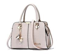 FANDARE Elégant Sac à Main Femme Sacs à bandoulière Sacs à Dos porté Travers Voyage Sac Cabas Shopper Sacoches Messenger Besace Pochette Impermeable PU Cuir Blanc B