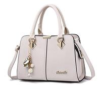 FANDARE Elégant Sac à Main Femme Sacs à bandoulière Sacs à Dos porté Travers Voyage Sac Cabas Shopper Sacoches Messenger Besace Pochette Impermeable PU Cuir Blanc A