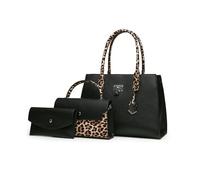 FANDARE Elégant Sac à Main Femme Sacs épaule bandoulière Ensemble 3 pièces Pochette Portefeuille Rétro Léopard Sacoche Portés Cabas pour Voyage Shopper Sacoches Besace Tote Bag Noir