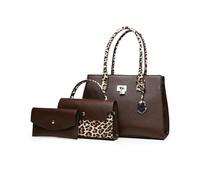 FANDARE Elégant Sac à Main Femme Sacs épaule bandoulière Ensemble 3 pièces Pochette Portefeuille Rétro Léopard Sacoche Portés Cabas pour Voyage Shopper Sacoches Besace Tote Bag Marron foncé
