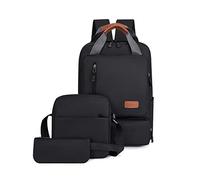 FANDARE Ensemble 3 Pièces Sac à Dos Bagage à Main Imperméable en Polyester pour Ordinateur Portable 15.6 Pouces Sac Multipoches Léger pour Homme Femme Affaires Noir