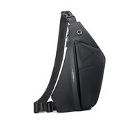 FANDARE Extensible Sac de Poitrine Sport Sacs à Dos porté Travers Homme Femme Sport Sacs Bandoulière Banane Ville randonnée Imperméable PU Cuir Voyage Messager Outdoor Sling Crossbody Bag Noir Gauche