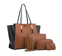 FANDARE Femme Sac à Main Sac à épaule Ensemble 4 pièces avec Sac à bandoulière Pochette Portefeuille Sacs Portés Sac Cabas Voyage Shopper Sacoches Besace Brun