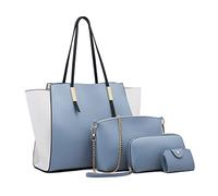 FANDARE Femme Sac à Main Sac à épaule Ensemble 4 pièces avec Sac à bandoulière Pochette Portefeuille Sacs Portés Sac Cabas Voyage Shopper Sacoches Besace Bleu
