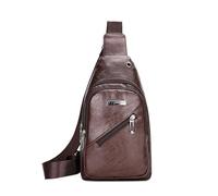 FANDARE Femme Sac à poitrine en cuir PU Sacs Bandoulière Sacoche Homme Sac Banane Petit Dos avec trou pour écouteurs porté épaule Voyage Imperméable messager Outdoor urbain sport Brun