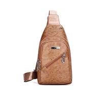 FANDARE Femme Sac à poitrine en cuir PU Sacs Bandoulière Sacoche Homme Sac Banane Petit Dos avec trou pour écouteurs porté épaule Voyage Imperméable messager Outdoor urbain sport Brun jaune