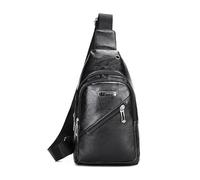 FANDARE Femme Sac à poitrine en cuir PU Sacs Bandoulière Sacoche Homme Sac Banane Petit Dos avec trou pour écouteurs porté épaule Voyage Imperméable messager Outdoor urbain sport Noir