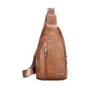 FANDARE Femme Sac à poitrine en cuir PU Sacs Bandoulière Sacoche Homme Sac Banane Petit Dos avec trou pour écouteurs porté épaule Voyage Imperméable messager Outdoor urbain sport Nouveau brun jaune