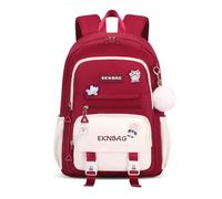 FANDARE Femme Sacs à Dos Loisir Filles Cartables Scolaires Garçon Sac a Dos College Voyage Sac Ecole Sac a Dos Sac Weekend Voyage Sac a Dos Ecole Color-Blocking School Daypack Rouge