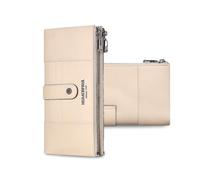 FANDARE Femmes Portefeuille Dames Porte-Cartes RFID Porte-Monnaie en Cuir Véritable, Pochettes Clutch, Portefeuille Bifacial avec 15 Emplacements Carte Sac à Main Élégant pour Soirée Beige Blanc
