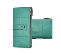 FANDARE Femmes Portefeuille Dames Porte-Cartes RFID Porte-Monnaie en Cuir Véritable, Pochettes Clutch, Portefeuille Bifacial avec 15 Emplacements Carte Sac à Main Élégant pour SoiréeVert