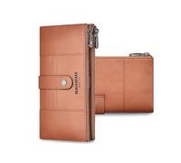 FANDARE Femmes Portefeuille Dames Porte-Cartes RFID Porte-Monnaie en Cuir Véritable, Pochettes Clutch, Portefeuille Bifacial avec 15 Emplacements Carte Sac à Main Élégant pour Soirée Marron Clair