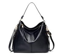 FANDARE Femmes Sac à Main Sac à Bandoulière Sac portés Main en PU Cuir Fille Sac D'épaule Sac Fourre Grand Sacoche Sacs de Plage Cabas Voyage Multifonctionnel Messenger Bag, Noir, L