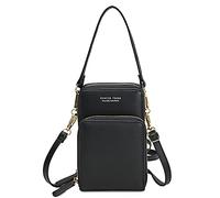 FANDARE Fille Sac de téléphone Femmes Sac Bandoulière Sac à Main Sacoche Portefeuille Portable Sac d'épaule pour Achats Fête École Voyage Cartable Pochette Étanche PU Cuir Noir