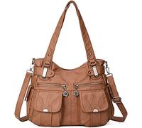 FANDARE Grand Sacs Portés Epaule Femme Sac Bandoulieres Sacoche Étanche Cuir PU pour Achats Fête École Voyage Crossbody Hobo Bag Brun