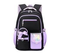 FANDARE Léger Cartable Fille Primaire, Kawaii Nœud Papillon Sac à Dos Scolaire College Étanche Daypack Enfant Adolescentes, School Bag pour 9 à 16 an pour Les Voyages Sacs à Dos Loisir Noir Violet