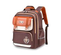 FANDARE Léger Imperméable Cartable Enfant Garçon Fille École pour Primaire Maternelle Bretelles Larges Dos 3D Mousse Sangles Poitrine Antichoc Marron