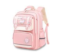 FANDARE Léger Imperméable Cartable Enfant Garçon Fille École pour Primaire Maternelle Bretelles Larges Dos 3D Mousse Sangles Poitrine Antichoc Rose