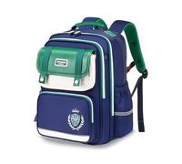 FANDARE Léger Imperméable Cartable Enfant Garçon Fille École pour Primaire Maternelle Bretelles Larges Dos 3D Mousse Sangles Poitrine Antichoc Bleu-Vert