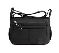 FANDARE Léger Sac à Bandoulière Femme Sacs D'épaule Sling Porté Epaule Sacoche Imperméable Nylon pour Voyage École Sports Achats Crossbody Bag Noir
