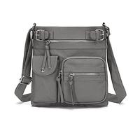 FANDARE Léger Sac à Bandoulière Main Sacs D'épaule Besaces Femmes Porté Epaule Sacoche Cuir PU Étanche Ado Portable Portefeuille Voyage Travail École Téléphone Crossbody Bag Gris