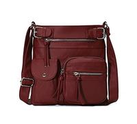 FANDARE Léger Sac à Bandoulière Main Sacs D'épaule Besaces Femmes Porté Epaule Sacoche Cuir PU Étanche Ado Portable Portefeuille Voyage Travail École Téléphone Crossbody Bag Vin Rouge