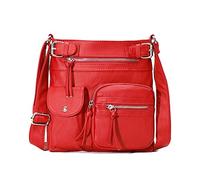 FANDARE Léger Sac à Bandoulière Main Sacs D'épaule Besaces Femmes Porté Epaule Sacoche Cuir PU Étanche Ado Portable Portefeuille Voyage Travail École Téléphone Crossbody Bag Rouge