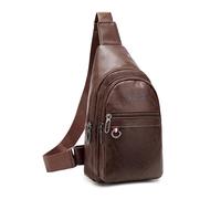 FANDARE Léger Sac de poitrine banane avec Passage pour Écouteurs cuir PU Sacs bandoulière crossbody, Style Urbain sac à dos du jour pour hommes femmes pour les voyages Sling BagBrun foncé