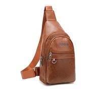 FANDARE Léger Sac de poitrine banane avec Passage pour Écouteurs cuir PU Sacs bandoulière crossbody, Style Urbain sac à dos du jour pour hommes femmes pour les voyages Sling Bag Brun clair