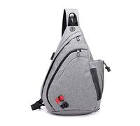FANDARE Léger Sac de Poitrine Sac d'Epaule Sling Chest Bag Sacoche avec USB Sac Bandoulière pour Homme Femme pour École Voyage Randonnée Camping Excursion Cyclisme Équitation Durable Polyester Gris