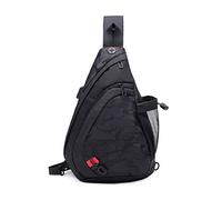 FANDARE Léger Sac de Poitrine Sac d'Epaule Sling Chest Bag Sacoche avec USB Sac Bandoulière pour Homme Femme pour École Voyage Randonnée Camping Excursion Cyclisme Équitation Durable Polyester Noir
