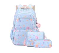FANDARE Léger Sacs à dos pour enfants avec panier repas & trousse Sac a Dos Loisir d'école d'écolier junior Cartable réfléchissant Fille scolaire Primaire Élémentaire Collège Ecole Daypacks Bleu clair