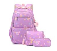 FANDARE Léger Sacs à Dos pour Enfants avec Panier Repas & Trousse Sac a Dos Loisir d'école d'écolier Junior Cartable réfléchissant Fille Scolaire Primaire Élémentaire Collège Ecole Daypacks Violet