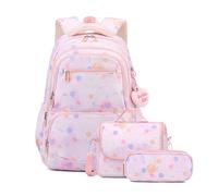 FANDARE Léger Sacs à Dos pour Enfants avec Panier Repas & Trousse Sac a Dos Loisir d'école d'écolier Junior Cartable réfléchissant Fille Scolaire Primaire Élémentaire Collège Ecole Daypacks Rose