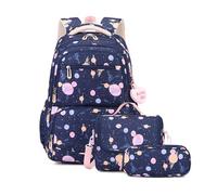 FANDARE Léger Sacs à dos pour enfants avec panier repas & trousse Sac a Dos Loisir d'école d'écolier junior Cartable réfléchissant Fille scolaire Primaire Élémentaire Collège Ecole Daypacks Bleu foncé