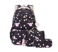 FANDARE Léger Sacs à Dos pour Enfants avec Panier Repas & Trousse Sac a Dos Loisir d'école d'écolier Junior Cartable réfléchissant Fille Scolaire Primaire Élémentaire Collège Ecole Daypacks Noir