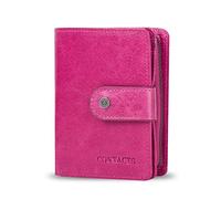 FANDARE Mode Portefeuille Homme Femme RFID Court Porte Monnaie Cuir veritable Portefeuille avec 12 * Fentes pour Carte de crédit 1*Poche à Monnaie pour Voyage fête Mariage Affaires Wallet Rose Rouge